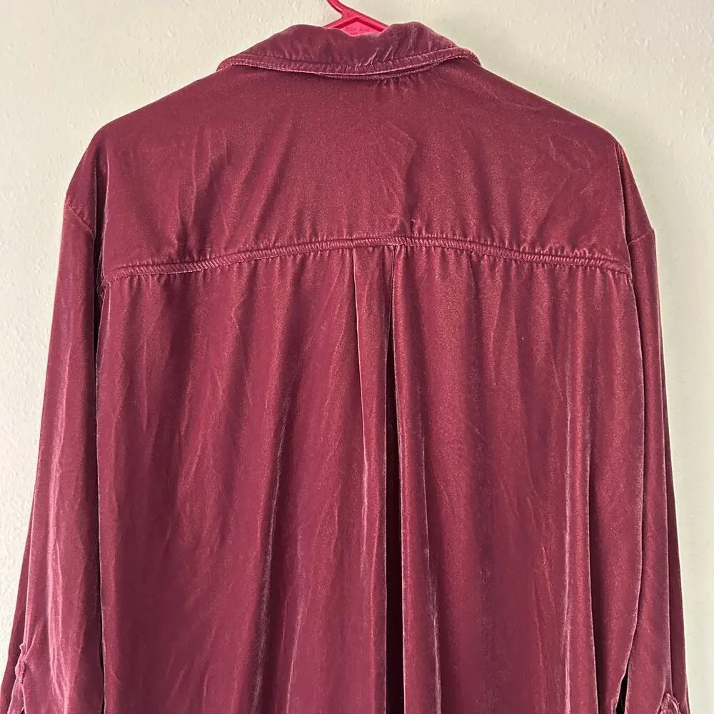 Universal Thread pink Velvet Oversized Button Up Shirt M - Picture 7 of 10